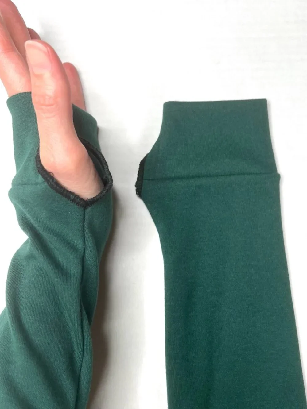 Cotton Jersey Armwarmers Green with Finger Holes Arm Warmers Sun UV Hand Covers
